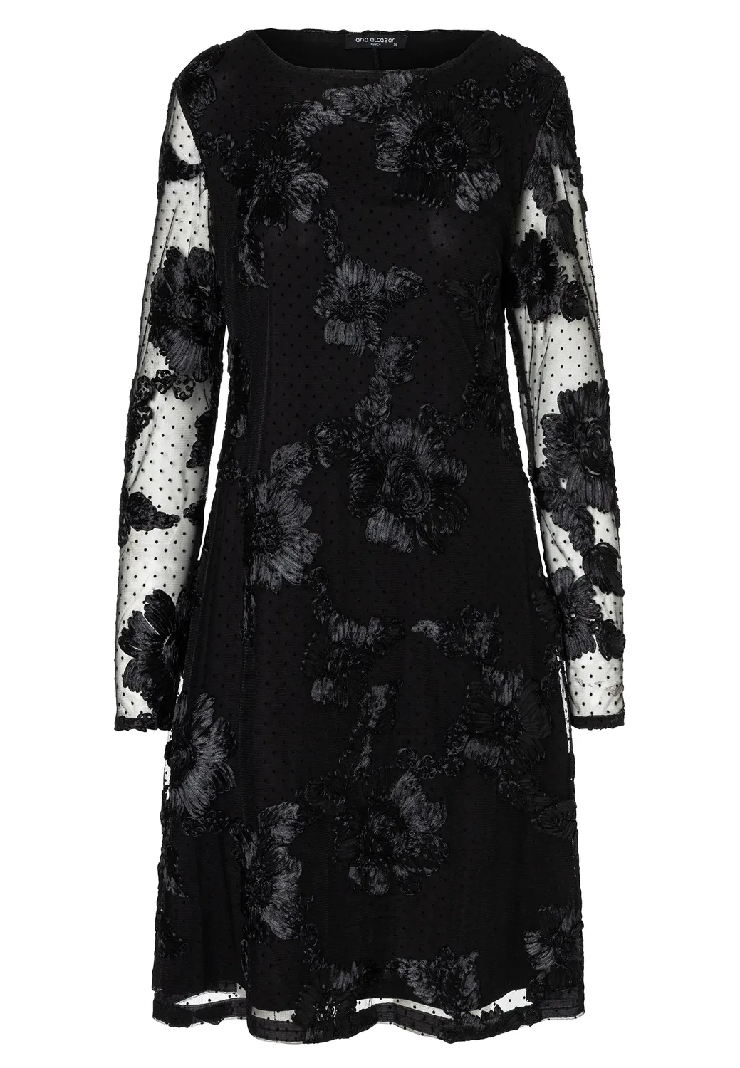 Ana Alcazar Elodrey abito nero pizzo floreale godet