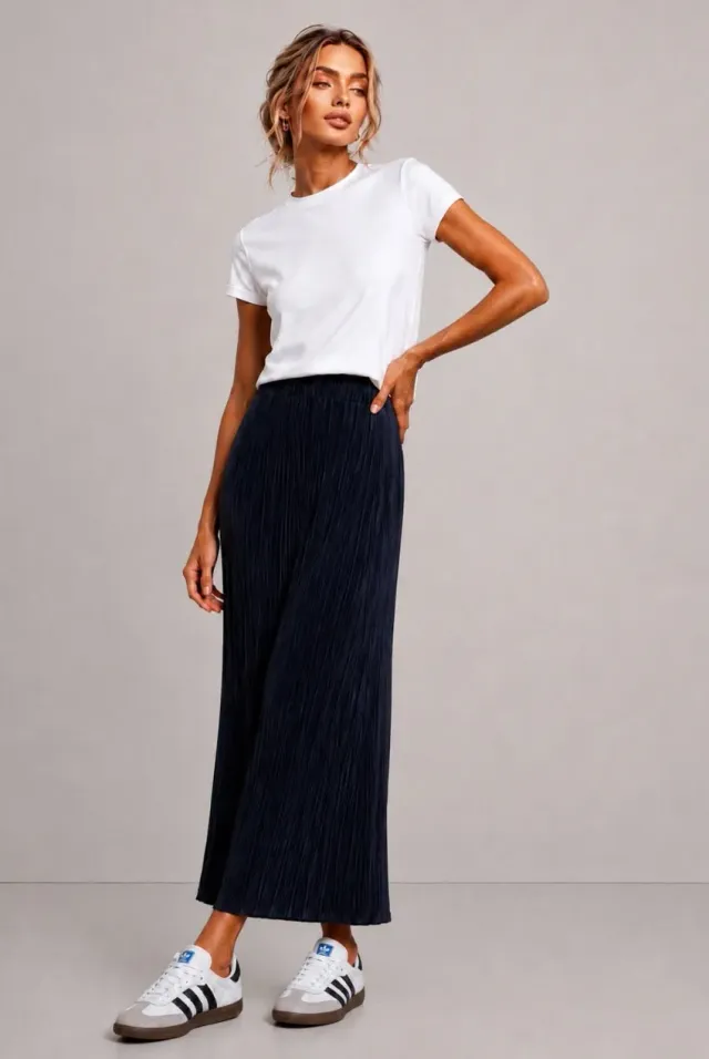 Honor Gold Tia gonna maxi blu navy plissé coordinata