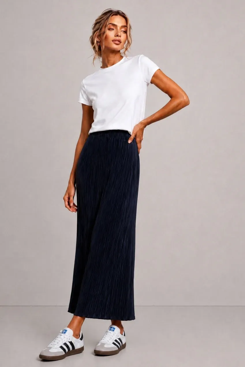 Honor Gold Tia gonna maxi blu navy plissé coordinata