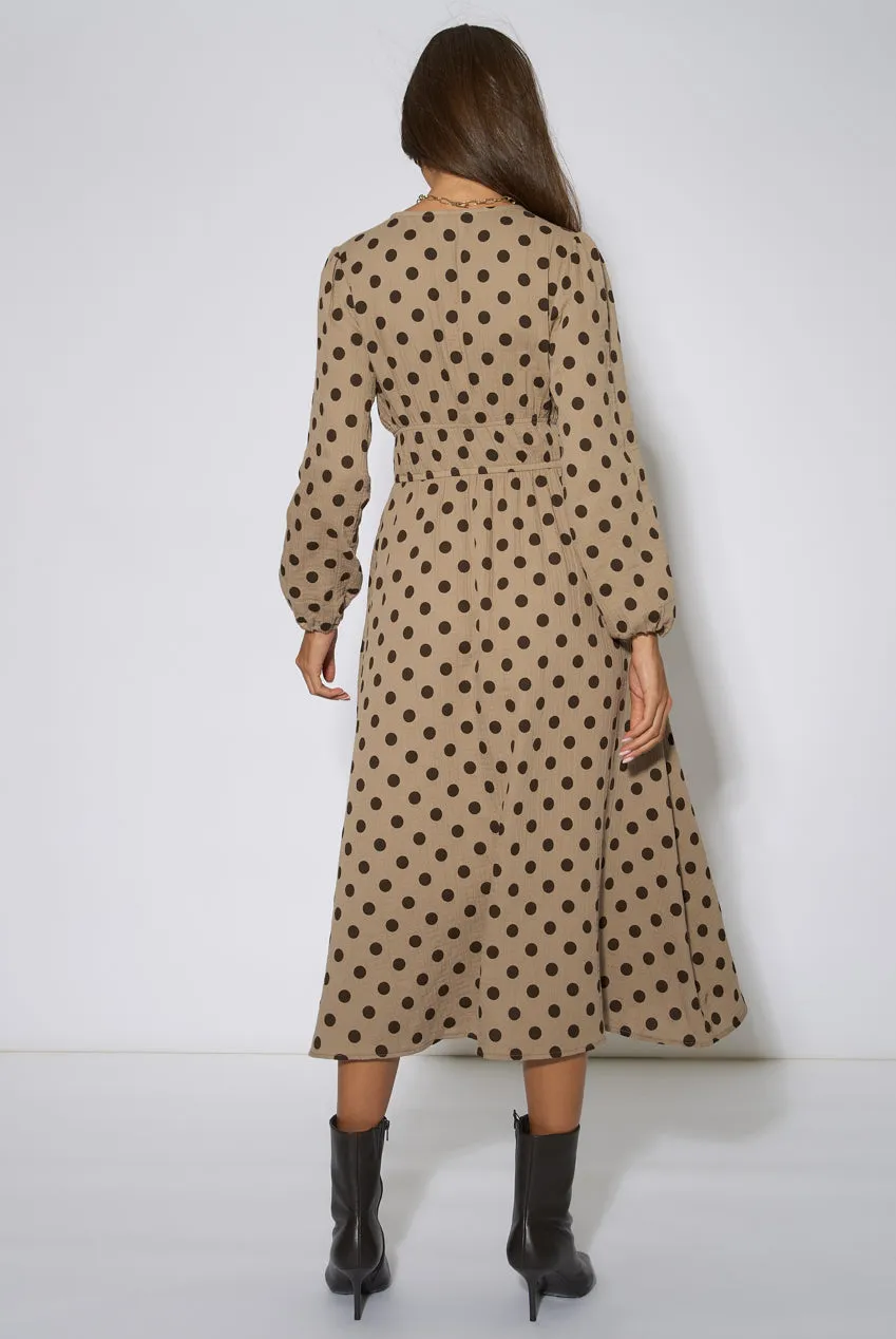 Gini London Abito Midi Skater Beige Pois Cotone