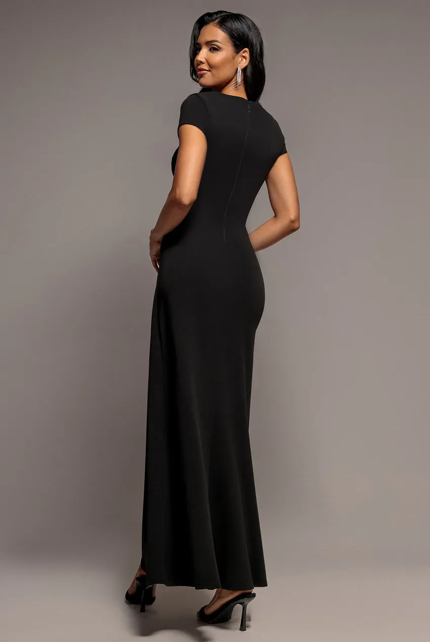 Goddiva Pleated Asymmetric abito maxi nero pieghe