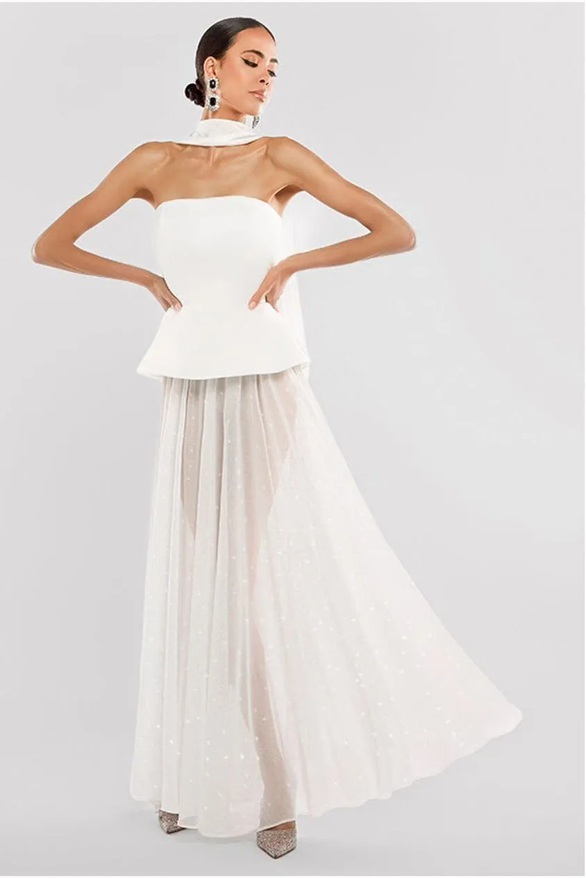 Goddiva Glitter Chiffon gonna lunga nera glitter S M L