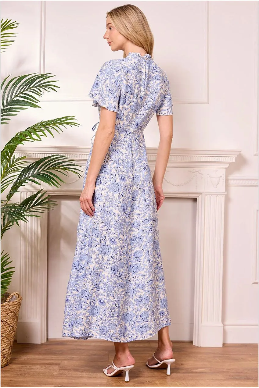 Angeleye Abito Maxi Bianco Floreale Blu Estate