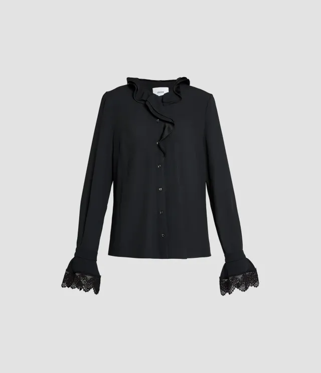 Erdem Satin Cady Long Sleeve Shirt camicia nera pizzo