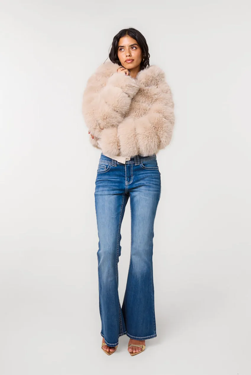 Pink Vanilla Hooded Pelted Fur giacca beige con cappuccio