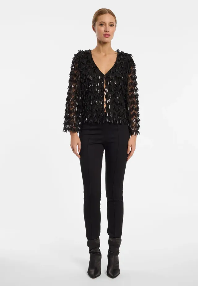 Ana Alcazar Ephira giacca frange paillettes nera