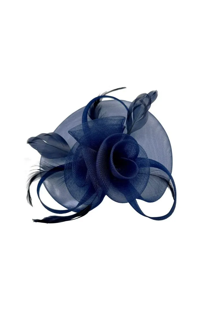 SVNX Fascinator Base Larga Cerchietto Blu Navy Floreale
