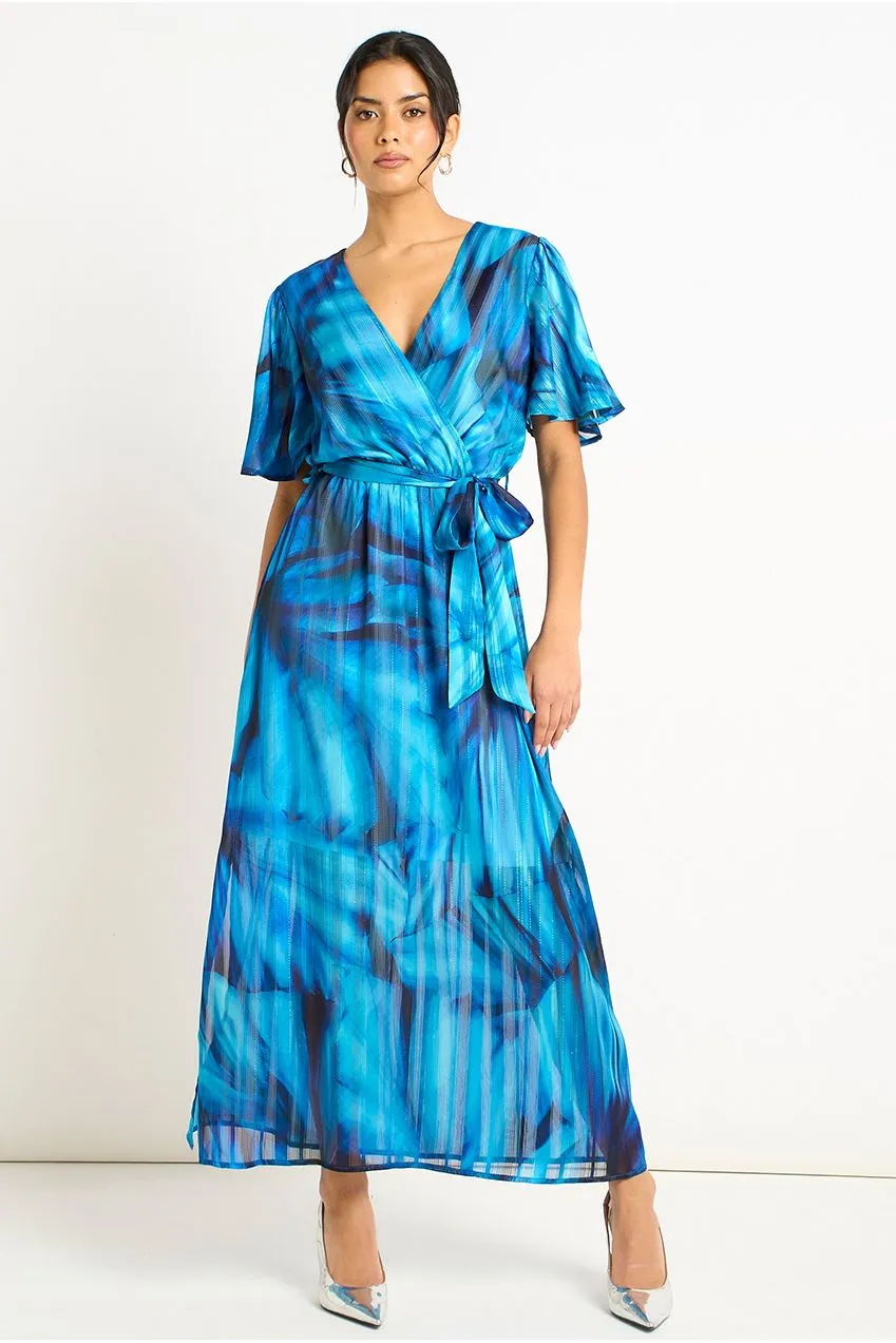 Gini London abito midi blu tie dye incrocio