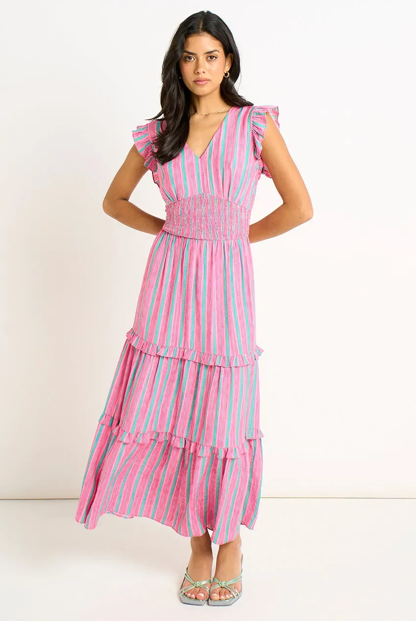 Gini London Stripe Shirred maxi abito rosa 8