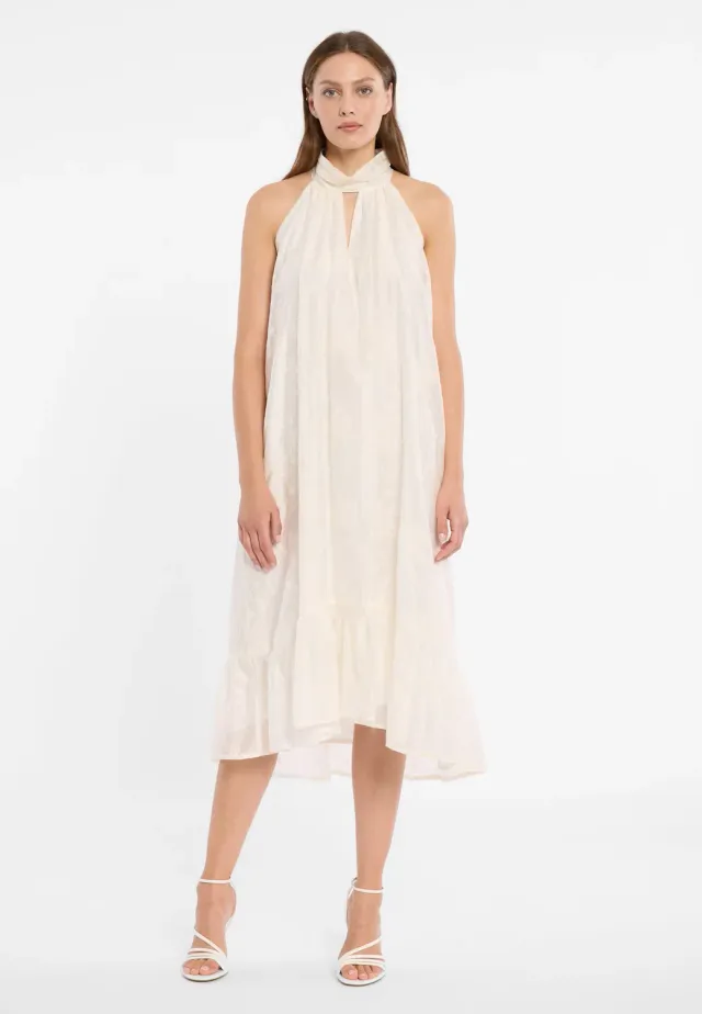 Ana Alcazar Doreni abito halterneck midi bianco ricamato