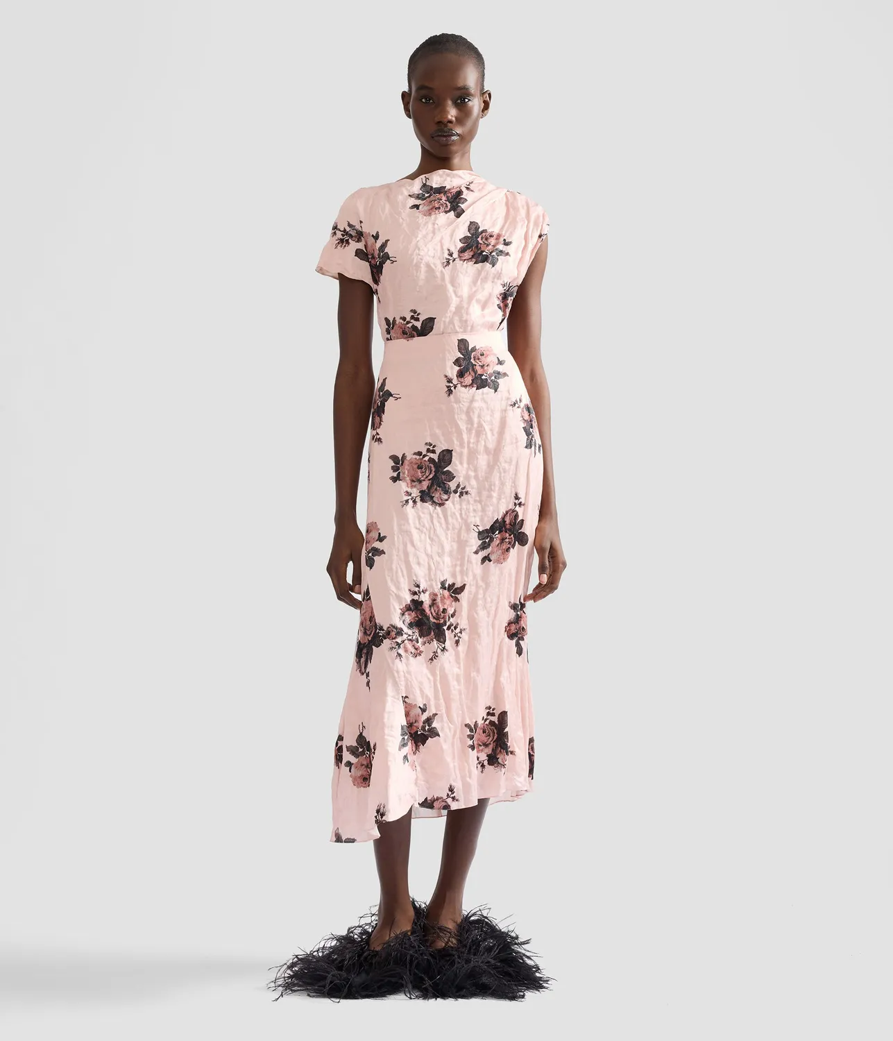 Erdem Floral Crushed Satin Draped Midi Skirt gonna midi