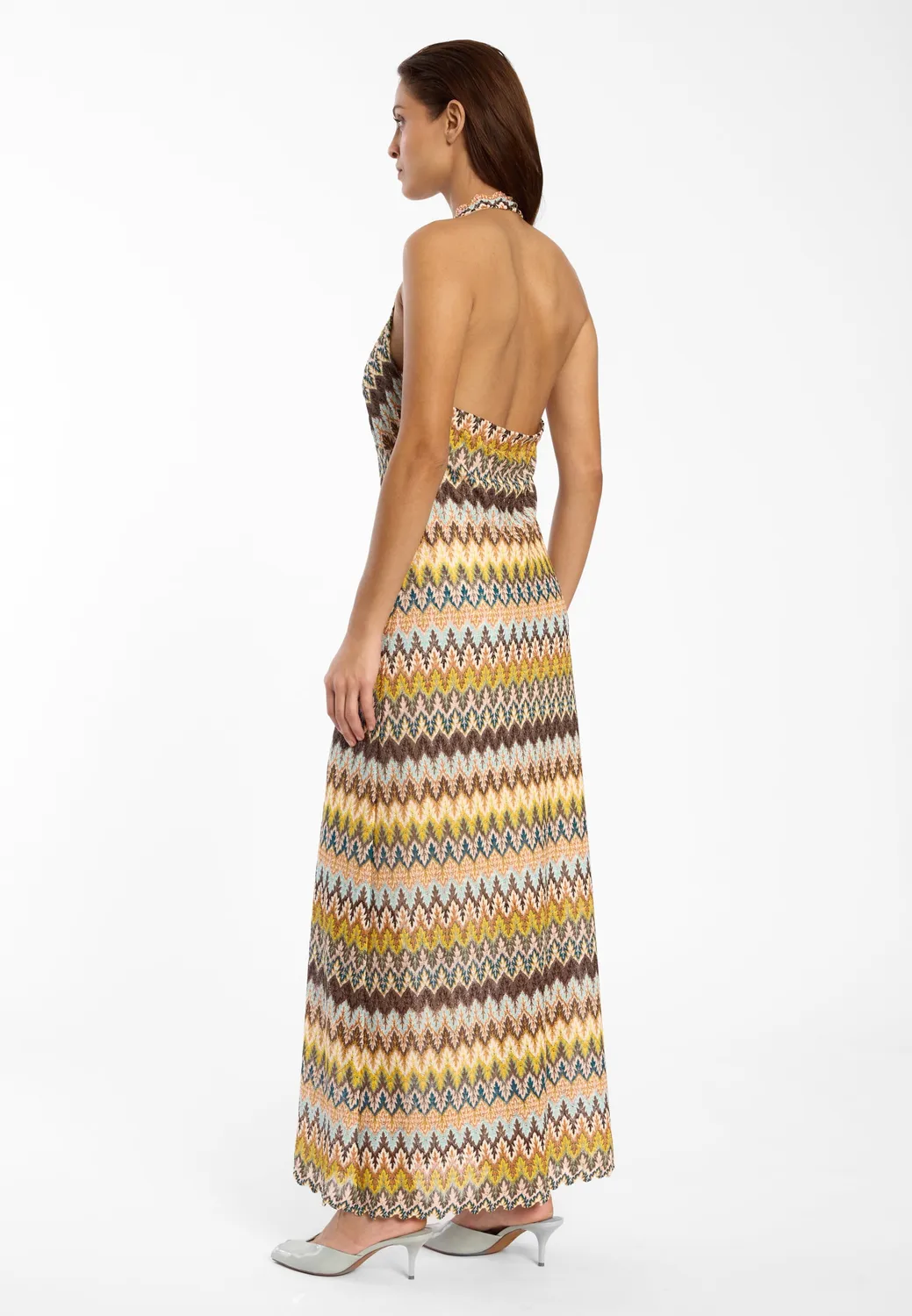 Ana Alcazar Disel abito maxi halterneck verde zigzag