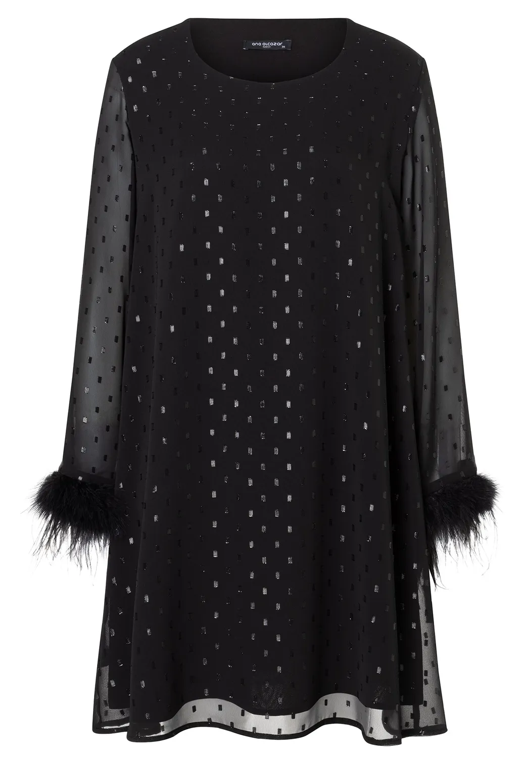 Ana Alcazar Cibly abito chiffon nero piume