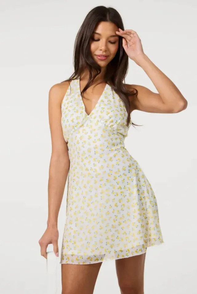 Pink Vanilla Lemon abito mini giallo rete halter