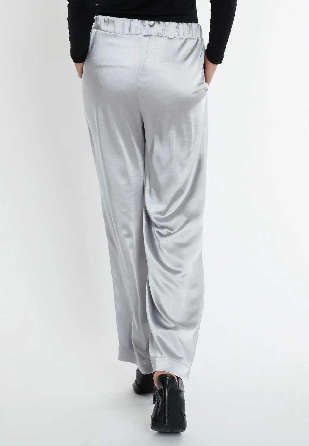 Ana Alcazar Sibby pantaloni satin argento coulisse