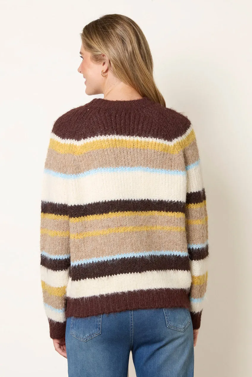Blue Vanilla Maglione Girocollo Cioccolato a Righe