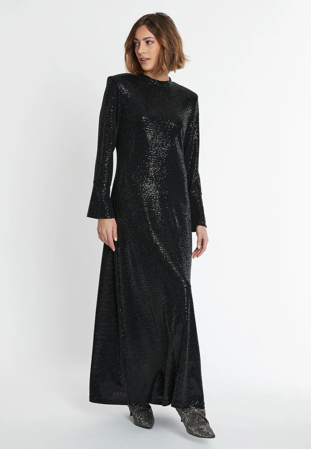 Ana Alcazar Sagata abito maxi nero paillettes