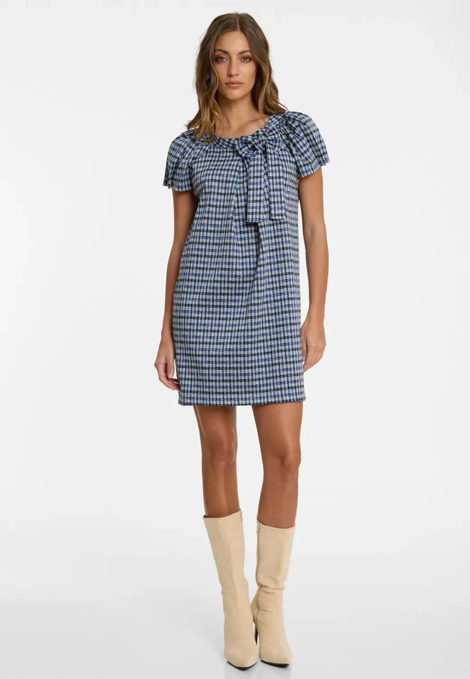 Ana Alcazar Asena mini abito pied-de-poule blu fiocco