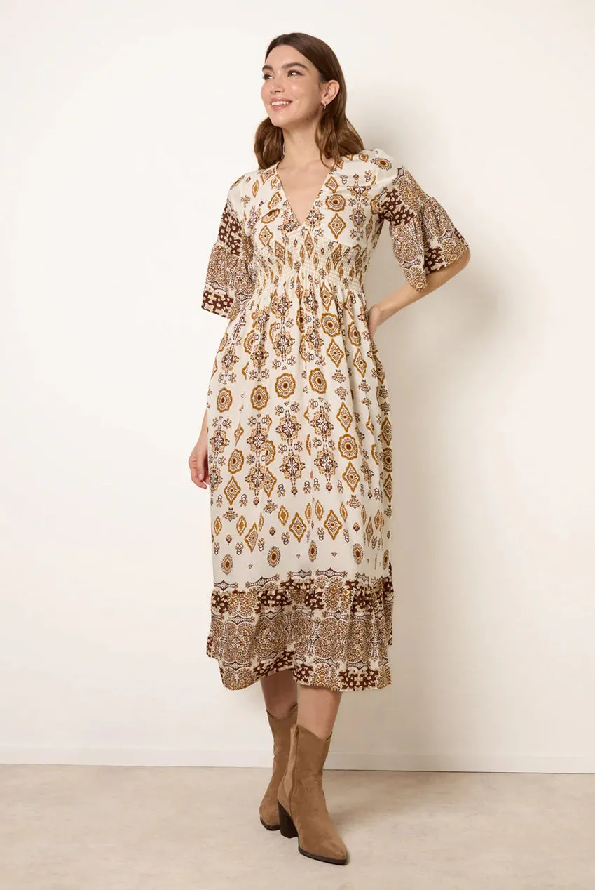 Blue Vanilla Border Print abito midi marrone fantasia
