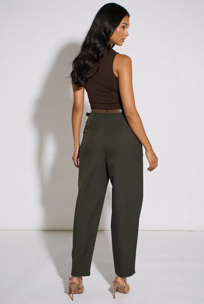 Gini London pantaloni verde scuro affusolati con cintura