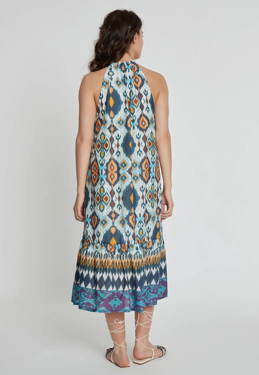 Ana Alcazar Kaini vestito neckholder midi blu giallo