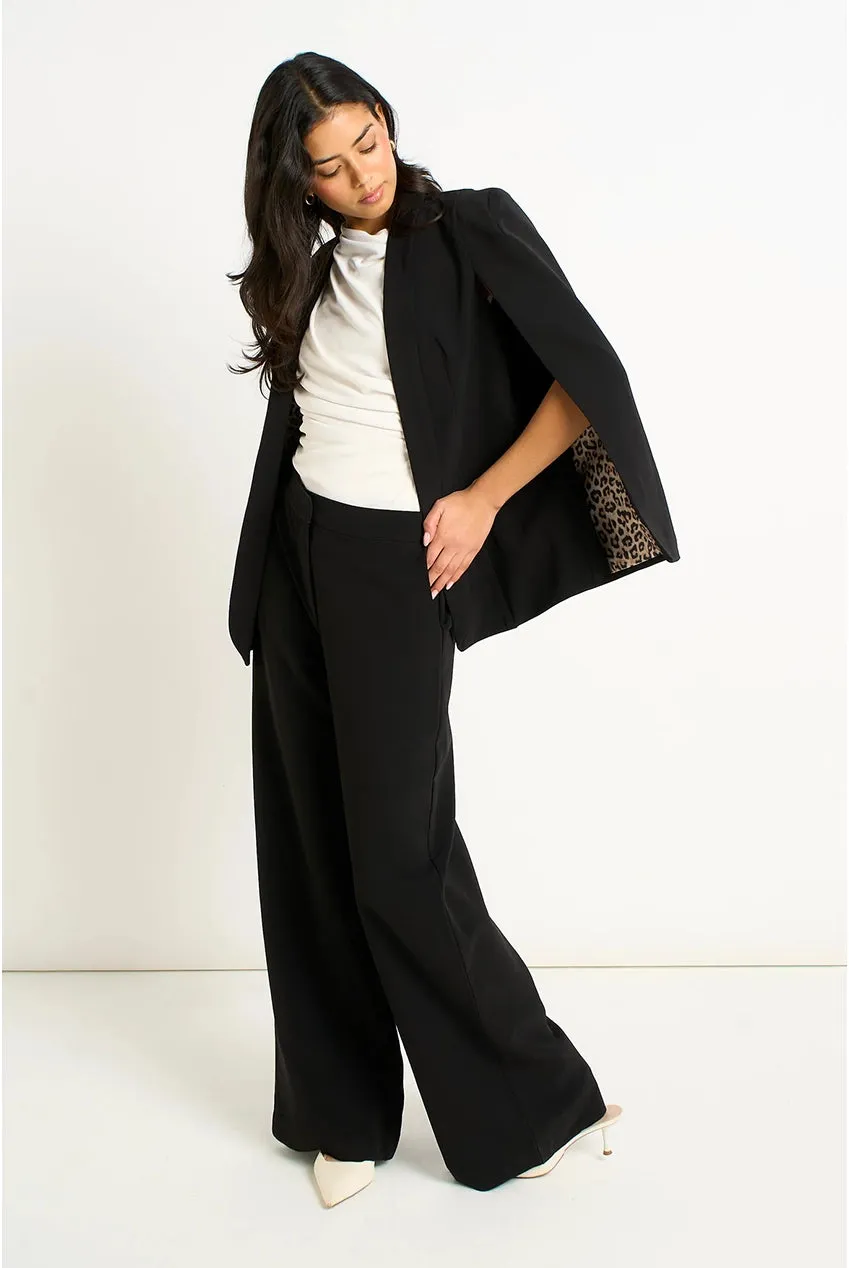 Gini London Tailored Cape Cappa Nera Fodera Leopardata