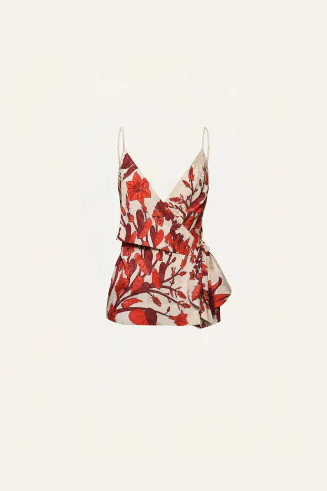 Johanna Ortiz New Gentle Wrap top ecru rosso