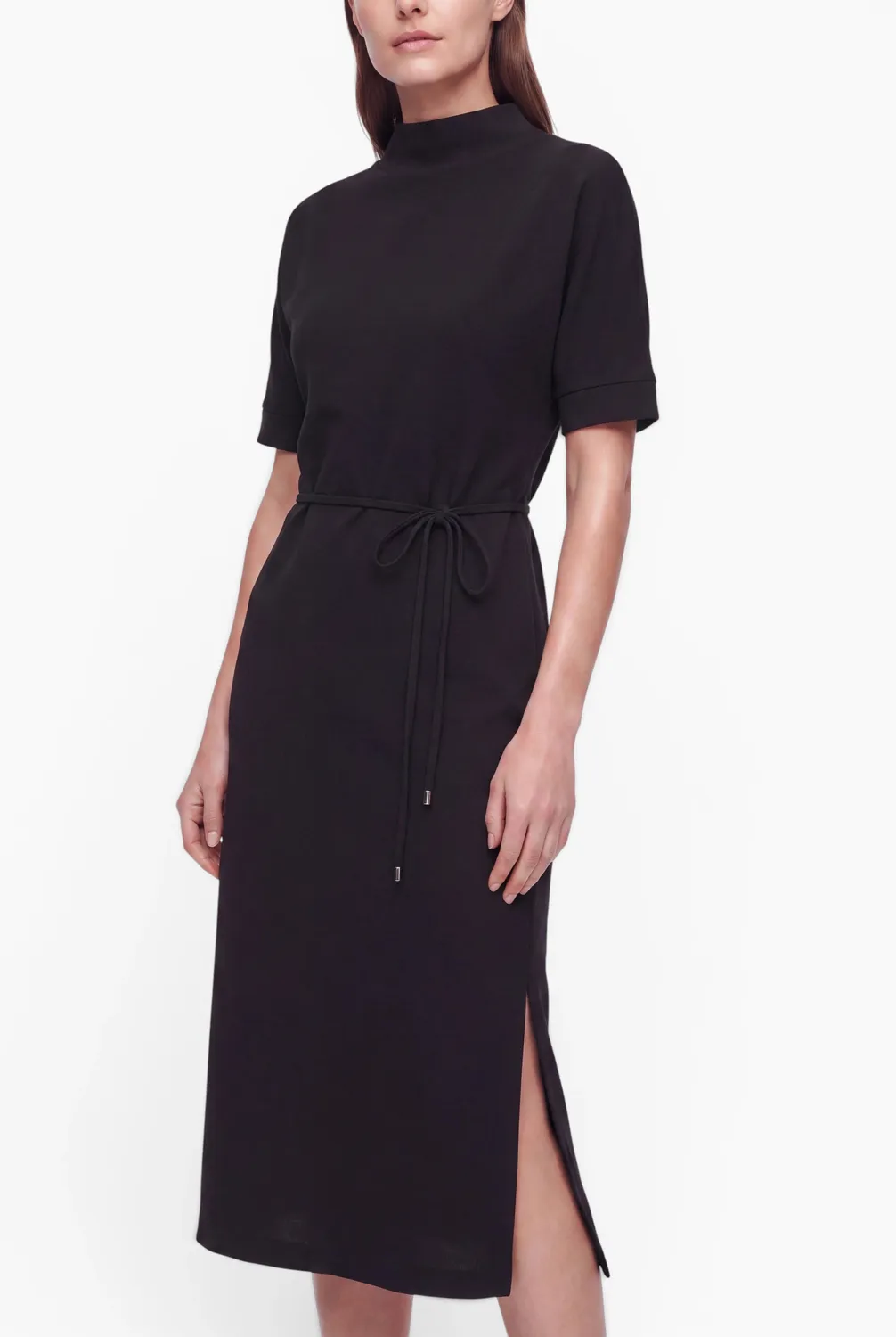 Ana Alcazar Evisa abito midi nero crepe cintura