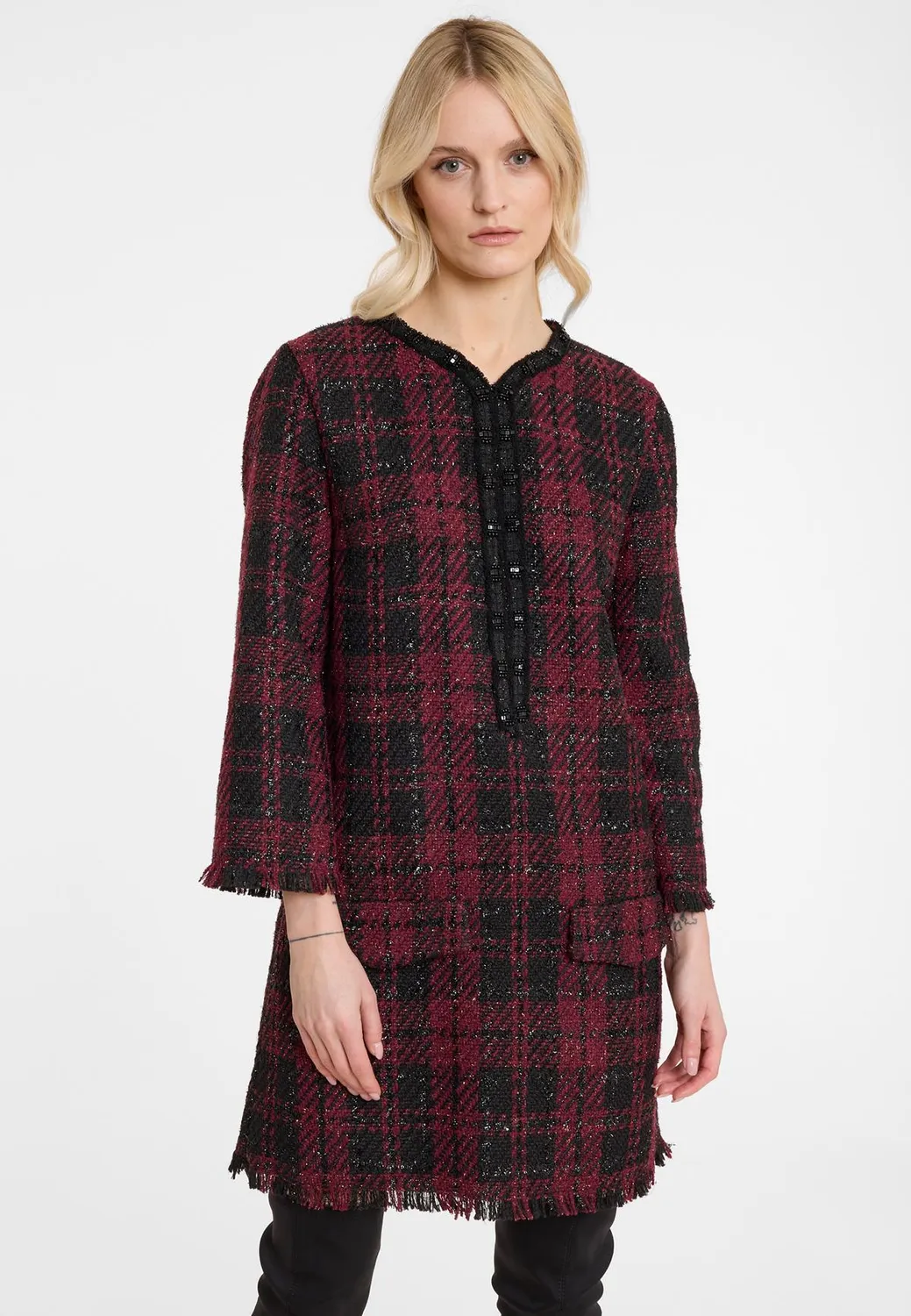 Ana Alcazar Abawa abito boucle quadri bordeaux