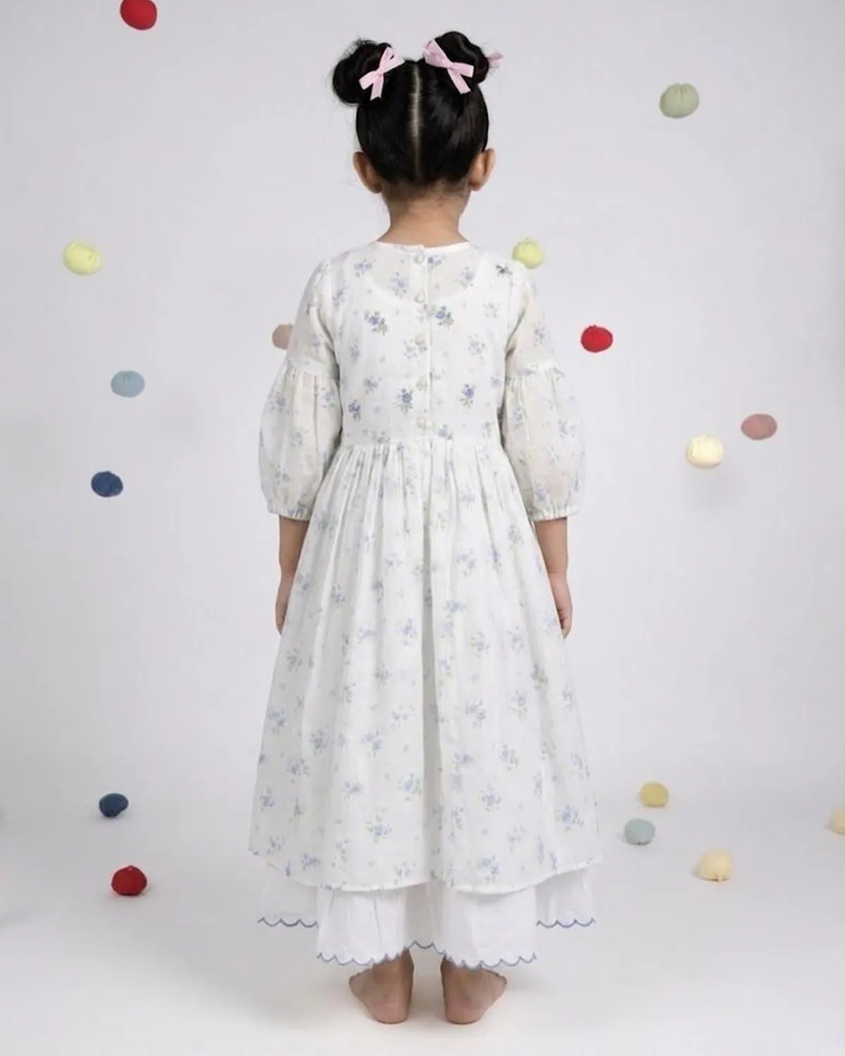 Our Dve Pixie Dress bambina organza fiori blu