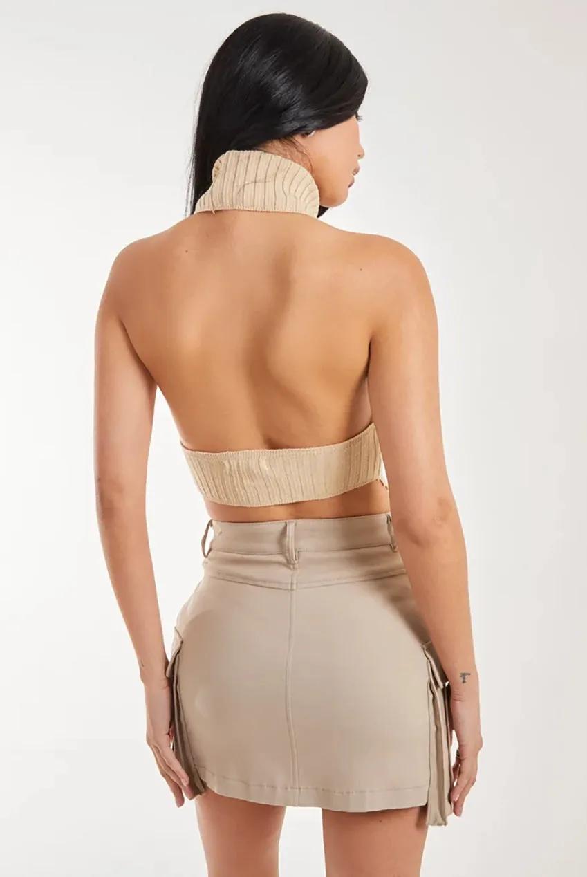 Pink Vanilla High Neck top halter maglia pietra S-L