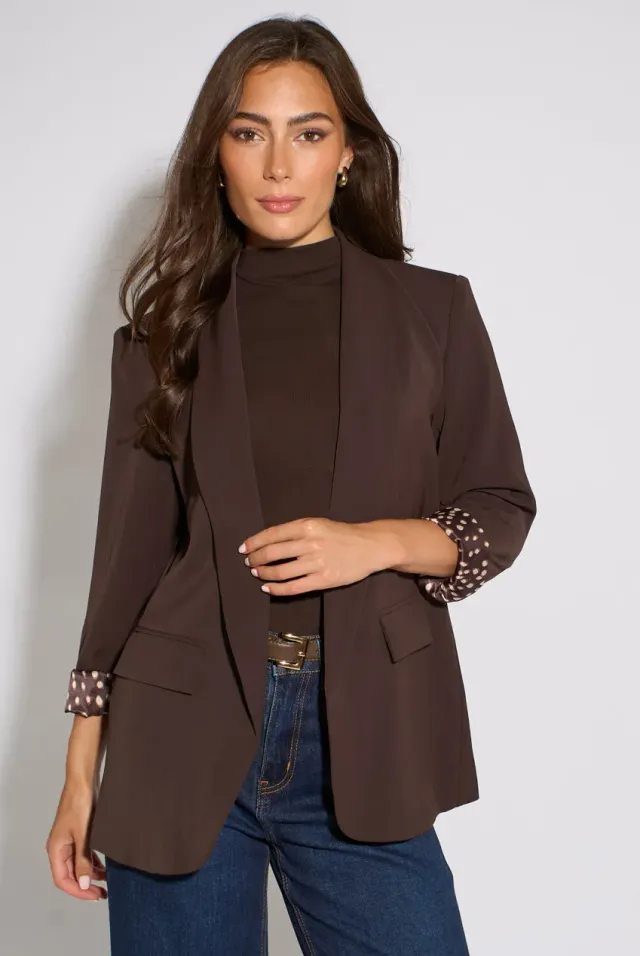 Gini London blazer marrone edge to edge manica contrasto