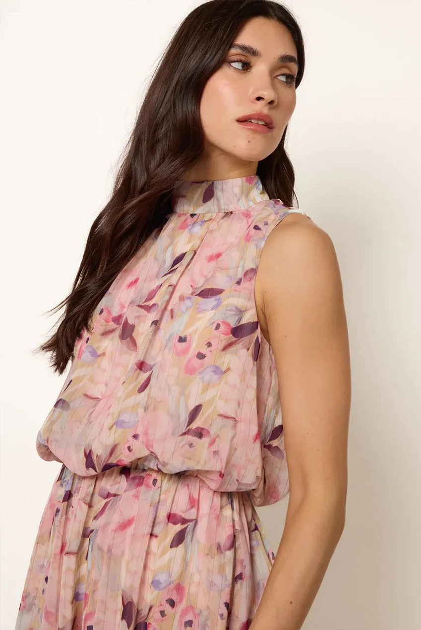 Blue Vanilla Watercolour abito midi rosa floreale