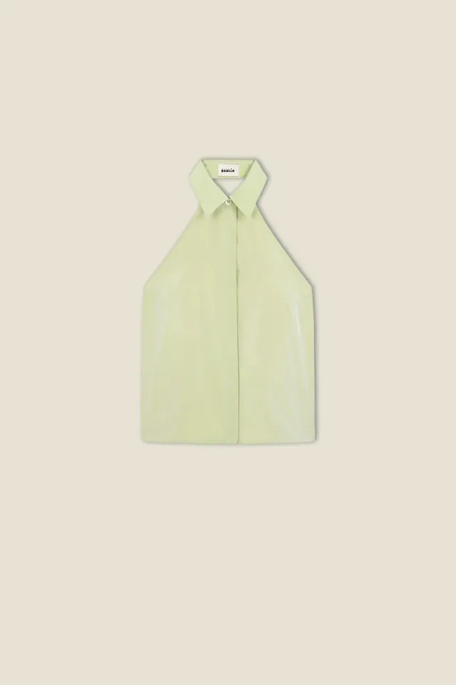 Dahlia Sol top verde halter in taffeta taglia S M