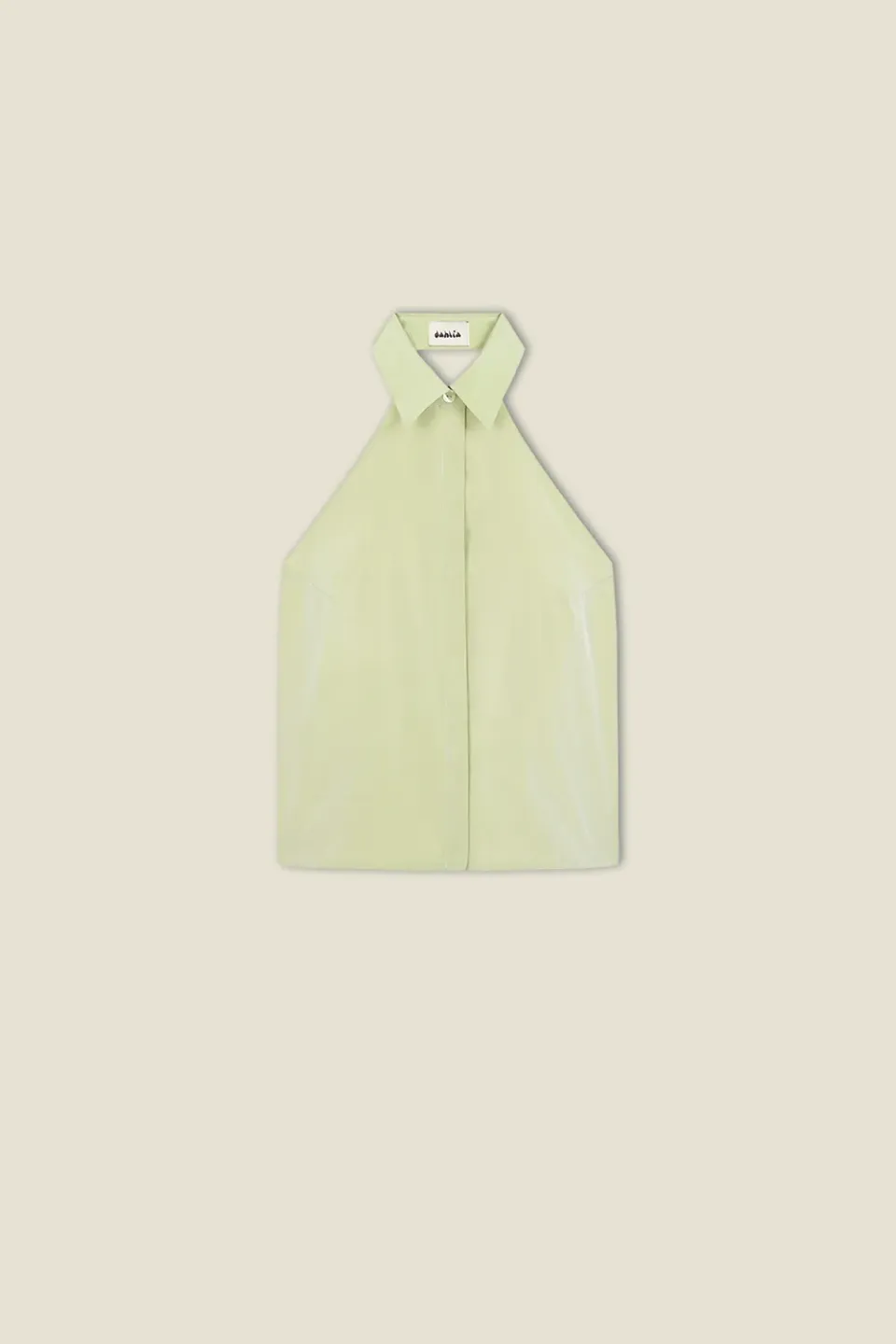 Dahlia Sol top verde halter in taffeta taglia S M