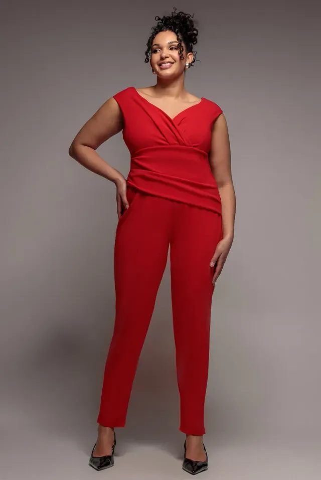 Goddiva Plus Bardot Scuba tuta rossa taglie forti