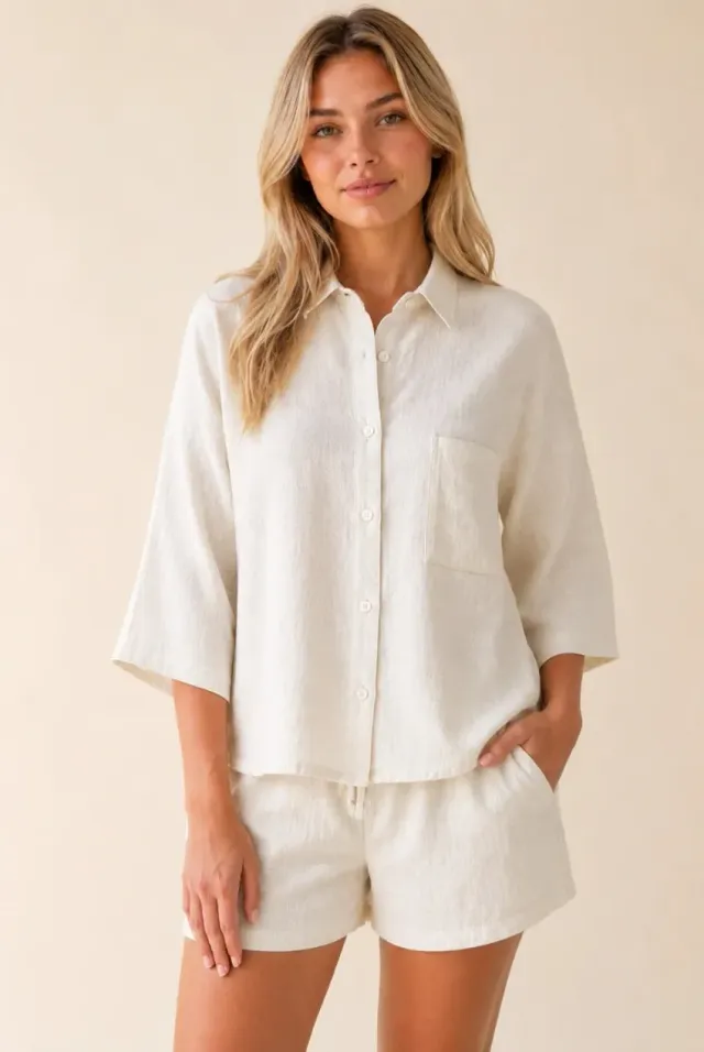 Avinci Camicia Oversize Lino Bianco Collo Classico