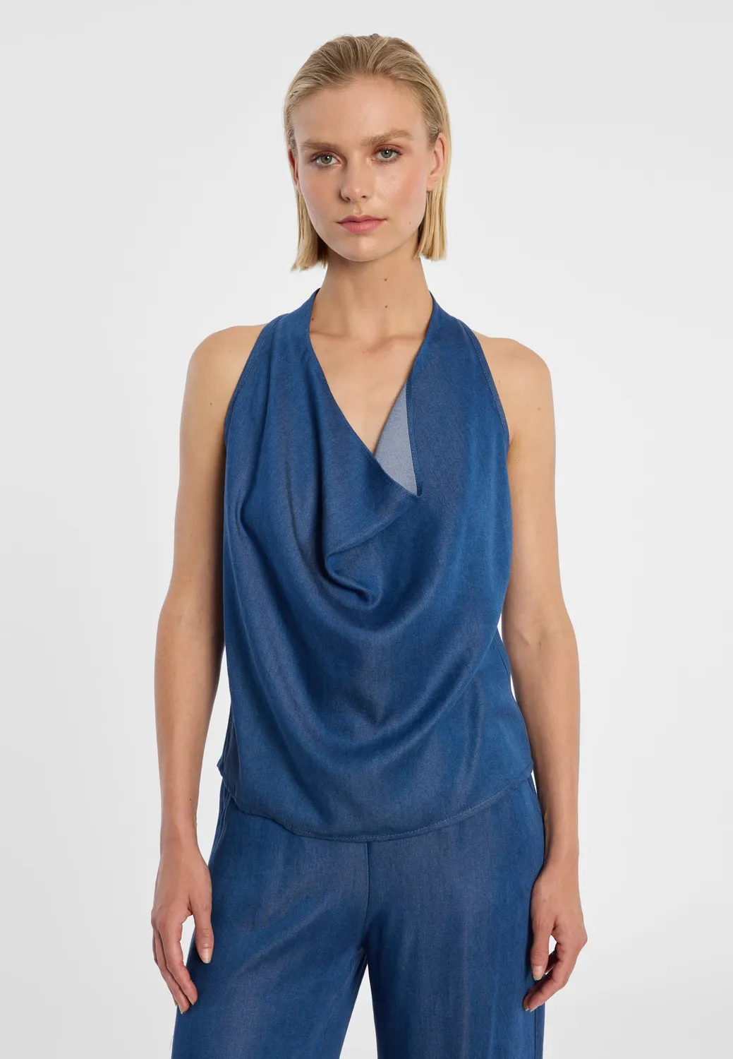Ana Alcazar Drena top halterneck denim scollo drappeggio