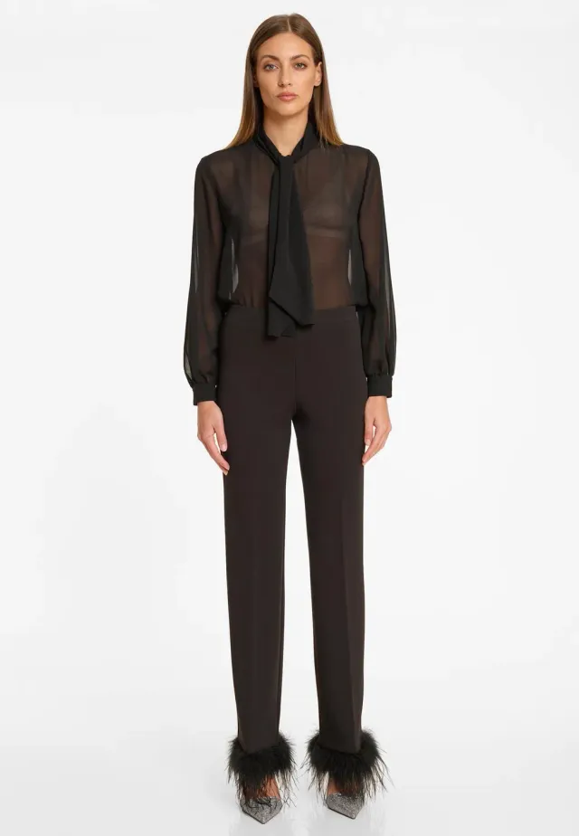 Ana Alcazar Afila pantaloni neri piume eleganti