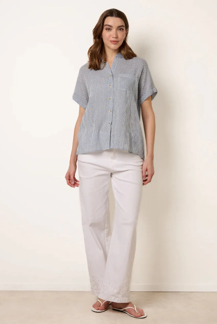 Blue Vanilla Stripe Button Front camicia righe blu navy
