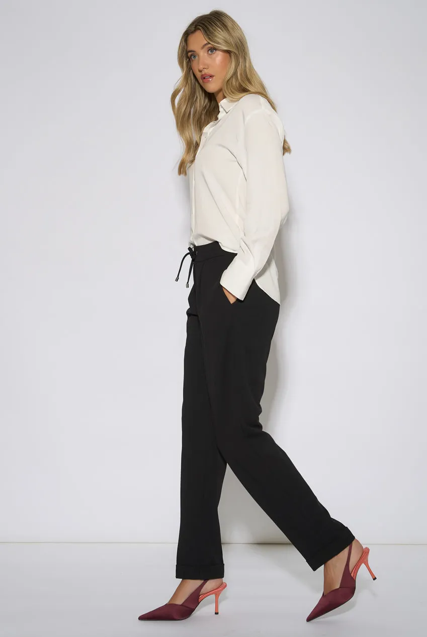 Gini London Drawstring Turn Up Pantaloni Jogger Neri scuba