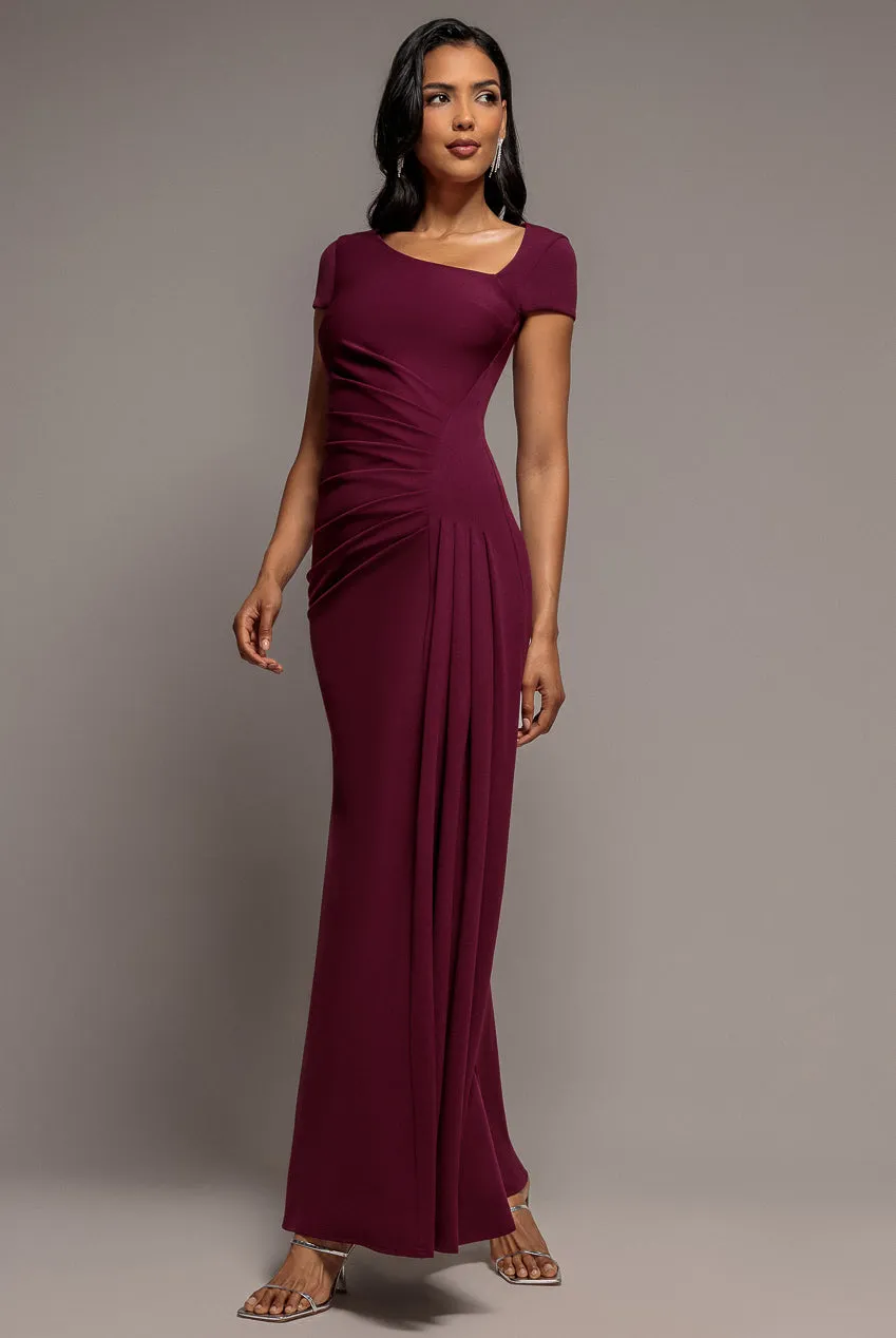 Goddiva Cap Sleeve abito maxi prugna plissettato scuba