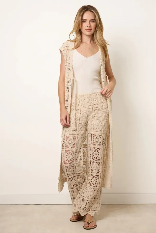 Blue Vanilla pantaloni crochet svasati pietra