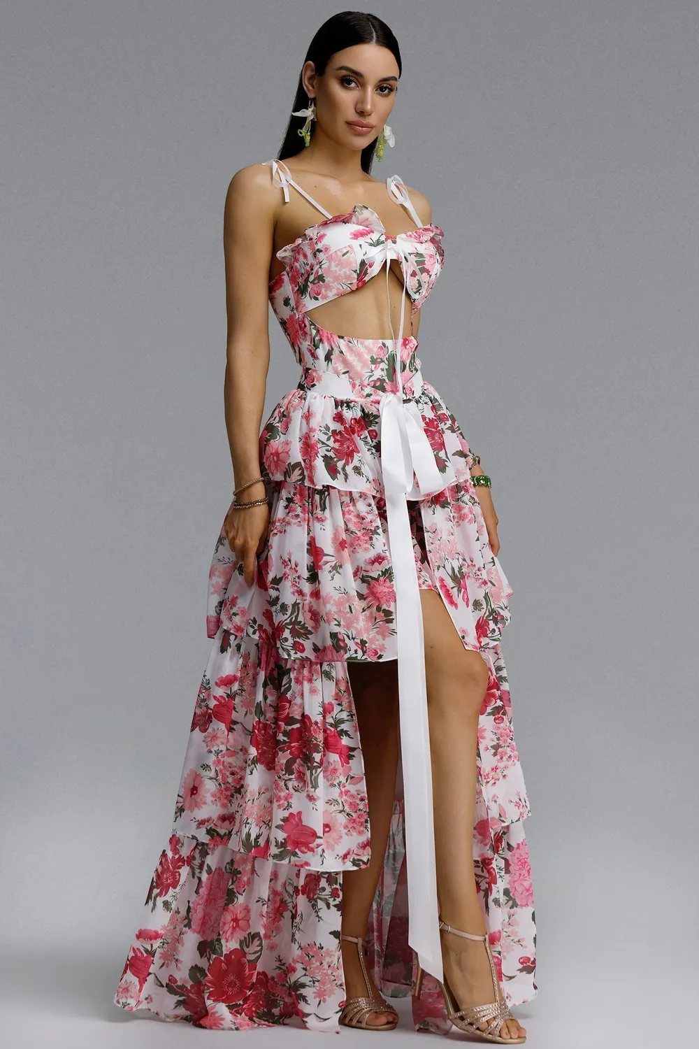 Bella Barnett Flowy Halter maxi abito rosa floreale