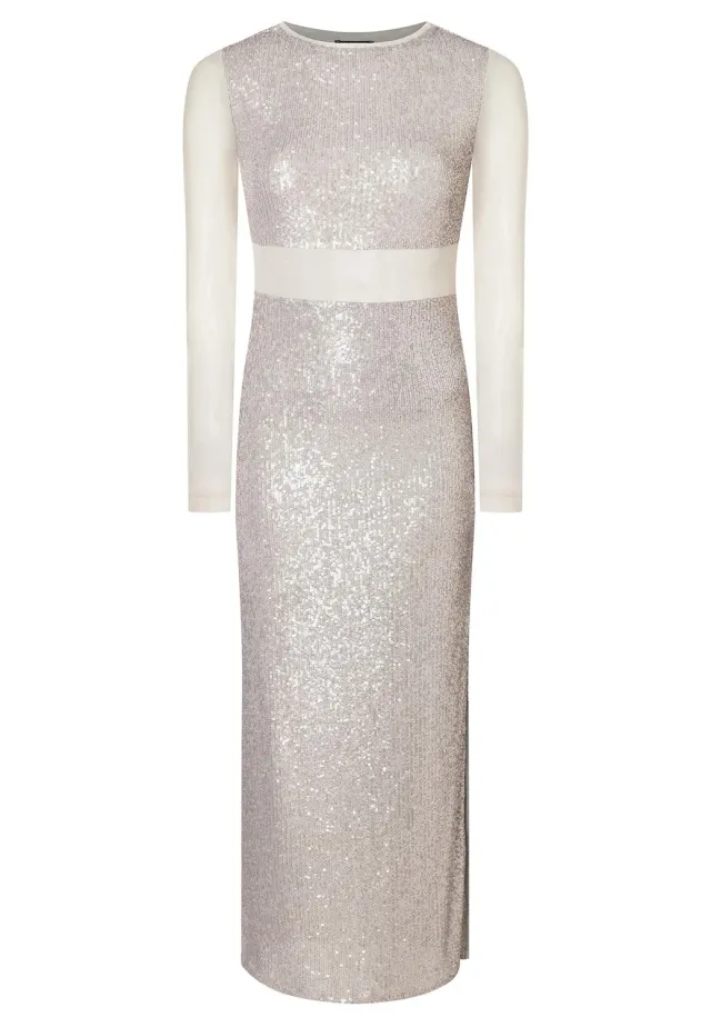 Ana Alcazar Tafia abito midi paillettes argento