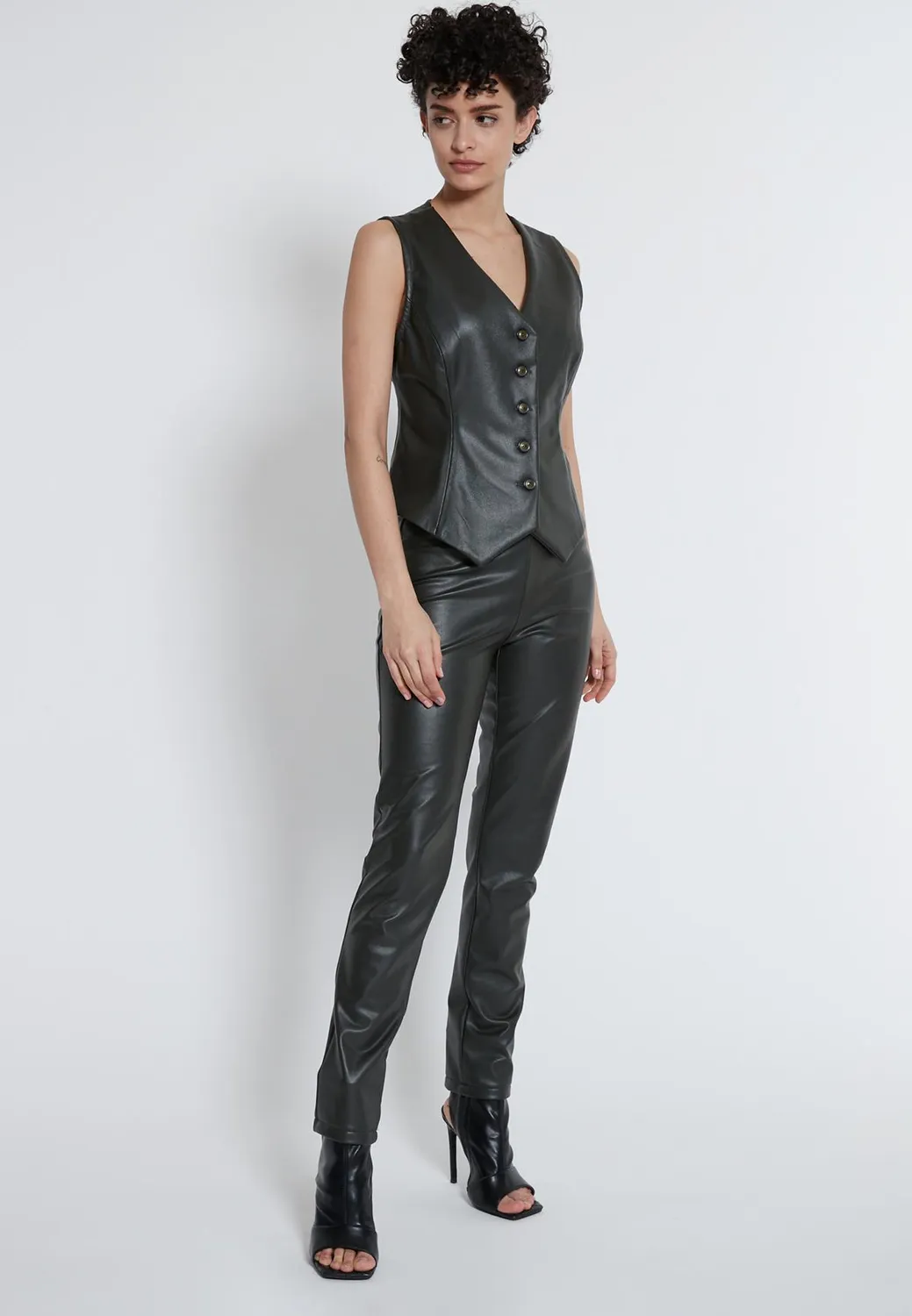 Ana Alcazar Habane gilet ecopelle nero aderente