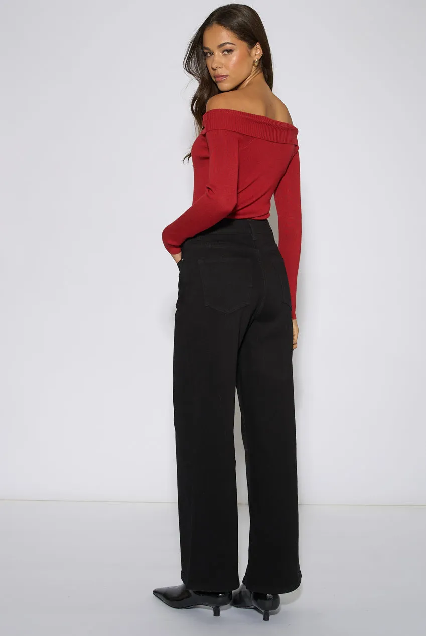 Gini London Mid Rise jeans neri donna gamba larga vita media