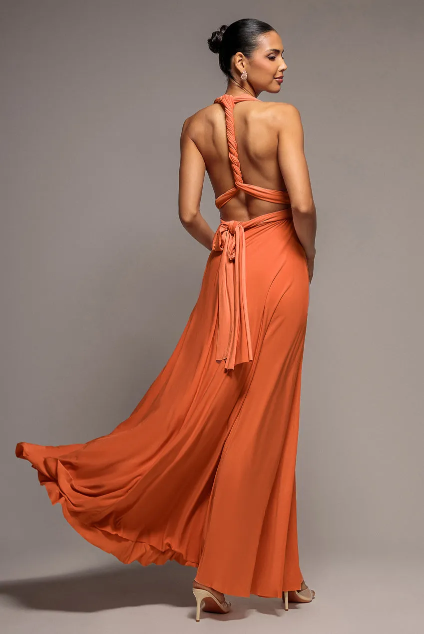 Goddiva Multiway Tie-Up abito maxi arancione