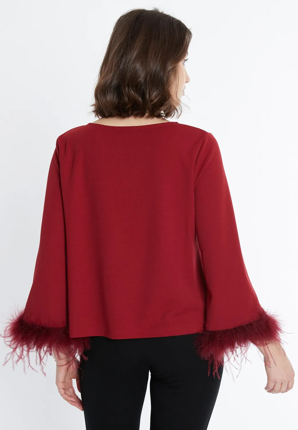 Ana Alcazar Sinkara top bordeaux con piume