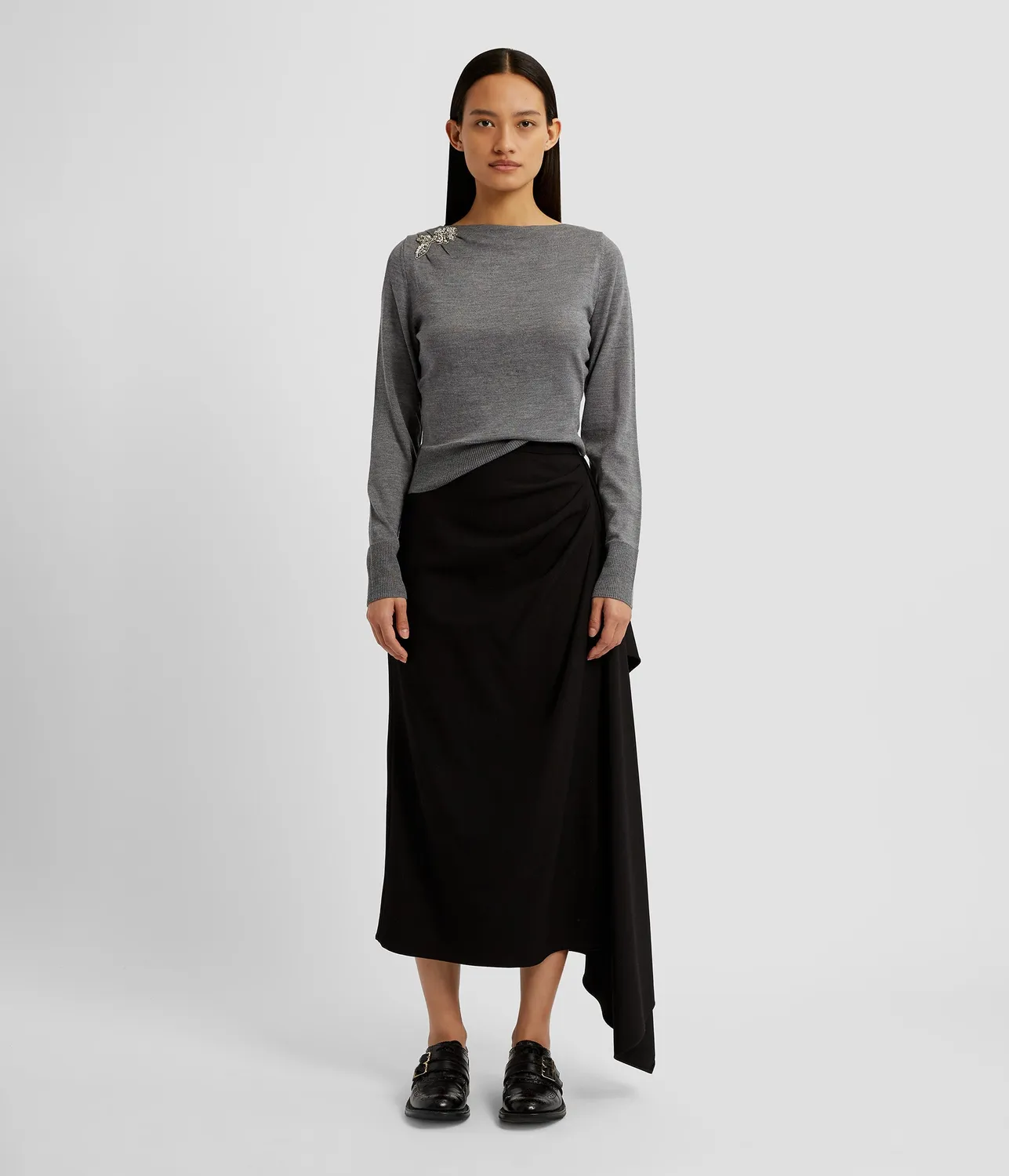 Erdem Drape Detail Knit Jumper maglione lana grigio